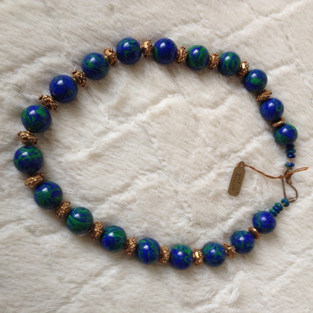 MALACHITE and AZURITE and gold necklace - BOUTIQUE - Picture 4 of 5
